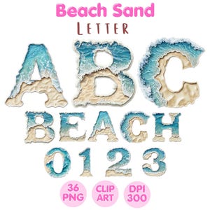 Letra de areia de praia, clipart de praia, PNG de areia, fonte de praia, download digital, gráfico de alfabeto, sublimação de clipart de aquarela, uso comercial
