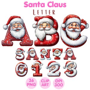 Carta de Papai Noel, Clipart de Papai Noel, PNG de Papai Noel, Alfabeto de Papai Noel, Download digital, Gráfico de alfabeto, Clipart de aquarela, Uso comercial