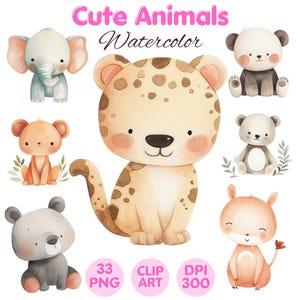 Cute Animals Watercolor , Animals Clipart, Animals PNG, Cute Animals , Baby Animals , Watercolor Clipart Sublimation , Commercial Use