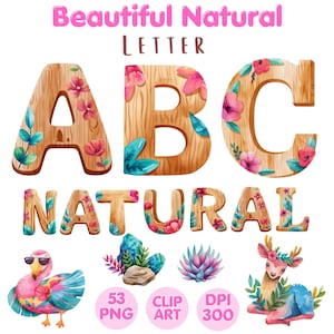 Hermosa letra natural, imágenes prediseñadas numéricas, alfabeto natural, letras hermosas, ClipartFont, sublimación de imágenes prediseñadas de acuarela, uso comercial