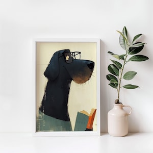 Cute Dog Reading A Book Print | Cute Dog Print |  Digital Download | Library Wall Art | Reading Nook Art | Classroom Wall Art