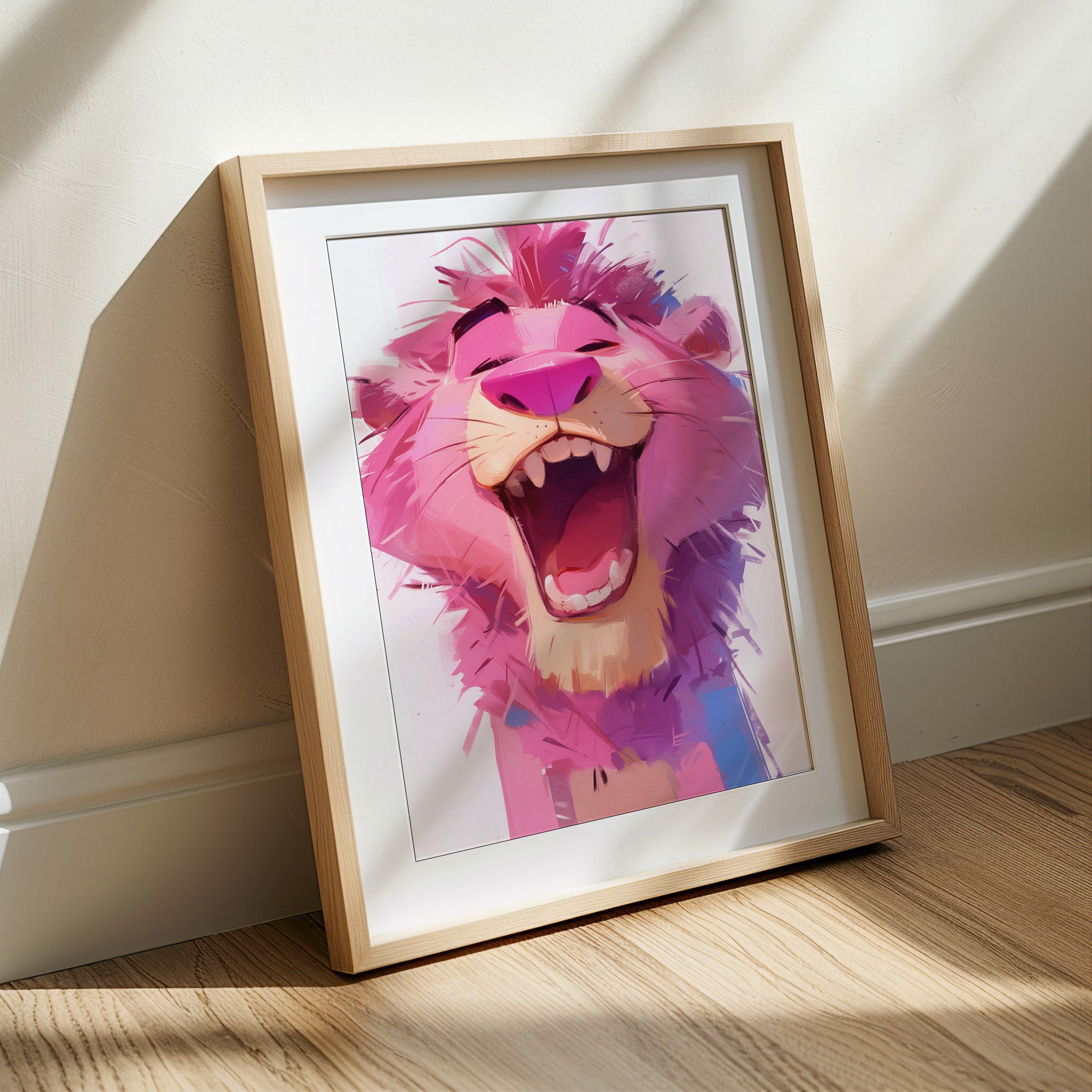 Cute Pink Lion Print | Pink Lion Print | Digital Download | Kid Bedroom ...