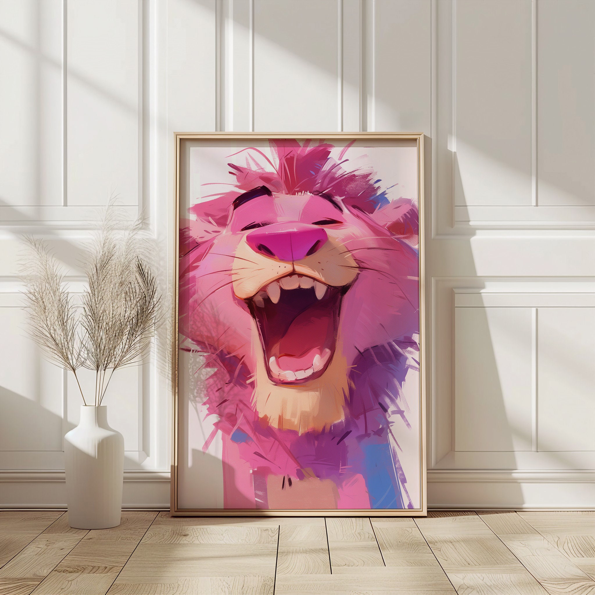 Cute Pink Lion Print | Pink Lion Print | Digital Download | Kid Bedroom ...