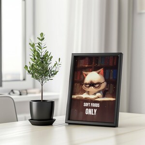 Cute Cat Librarian Reading A Book Print | Soft Foods Only Print ...