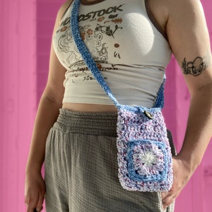 Blue and Purple Speckled Handmade Crochet Phone Bag