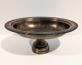 Vintage, Oval, Brass Pedestal Bowl, Mid Century, Decorative, Catch All Tray, Aged Patina