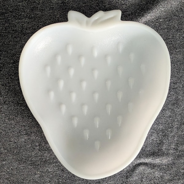 Vintage Hazel Atlas Milk Glass Strawberry Trinket Tray Decorative Candy Dish Depression Glass Cottagecore Grandmacore Jewelry 1930s 1940s