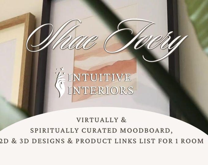 Featured listing image: Intuitive Interiors Holistic Room Design Moodboard & 2D/3D Floorplan with Product Links List
