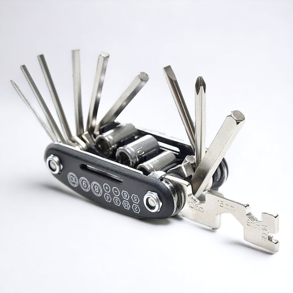 Portable Bicycle Repair Tool Kit 16 in 1, Bike Multitool Set, Compact Cycling Tool, Emergency Bike Tool, Travel Size, On-The-Go Tool