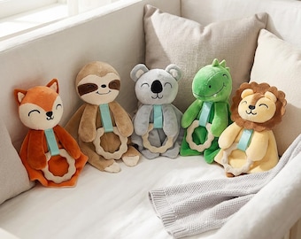 Plush Baby Lovey with Teether: Sloth, Dino, Koala, Fox, Lion