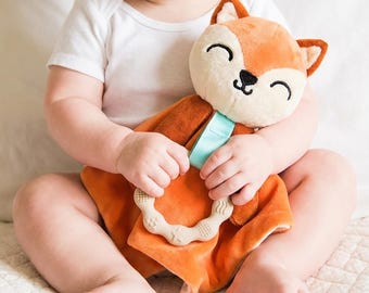 Fox Plush Lovey Teething Toy: Minky Blanket, Baby Gift