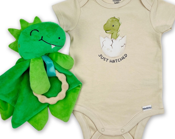 Featured listing image: Dinosaur Lovey & Just Hatched Onesie® Gift Set: Baby Boy Gift