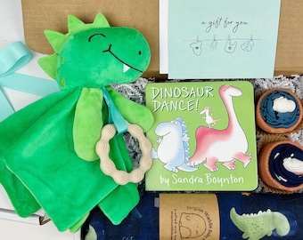 Dinosaur Dance Baby Gift Box: Dino Lovey, Book, Onesies® & Baby Blanket for Baby Shower
