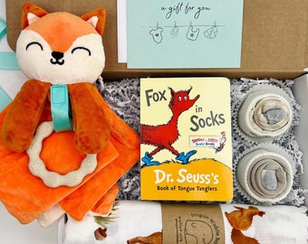 Fox in Socks Baby Gift Set: Book, Onesies®, Stuffed Animal & Baby Blanket - Baby Shower Present for Newborn Boy or Girl