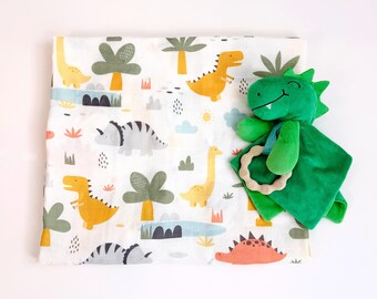 Dinosaur Plush & Blanket Baby Gift: Matching Dino Set with Stuffed Animal and Swaddle