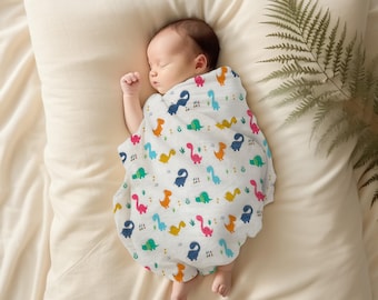 Soft Dinosaur Muslin Baby Blanket: Lightweight Dino Pattern Swaddle for Newborns
