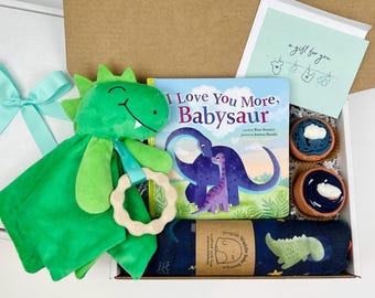 Dinosaur Baby Gift Box: Love You More Babysaur Book, Dino Lovey, Onesies® & Blanket - Newborn Shower Gift