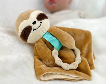 Sloth Lovey: Minky Newborn Teething Toy, Baby Shower Gift
