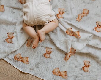 Teddy Bears Baby Blanket: Lightweight Soft Muslin Swaddle for Newborns
