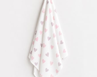 Bamboo Cotton Swaddle: Pink Hearts Baby Girl Blanket for Newborns