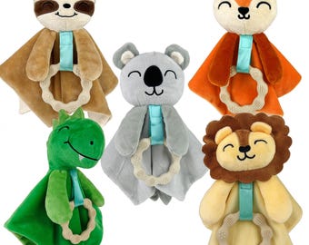 Plush Baby Lovey with Teether: Sloth, Dino, Koala, Fox, Lion