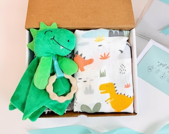 Dinosaur Plush & Blanket Baby Gift: Matching Dino Set with Stuffed Animal and Swaddle