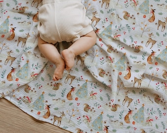 Woodland Foxes Muslin Swaddle: Lightweight Soft Baby Blanket for Newborns