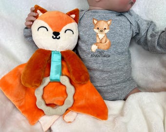 Tiny Adventurer Onesie® & Fox Baby Gift Set: Woodland Baby Shower Lovey and Bodysuit 2-Piece Set