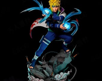 Figura de Minato Namikaze, Cuarto Hokage, hecha por fans / Estatua con luz LED del Rasengan doble (pintada a mano)