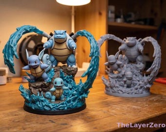 Diorama de la evolución de la tortuga acuática creado por fans: estatua de arte de fans impresa en 3D (LED)