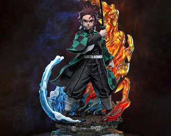 Estatua de Tanjiro Kamado de Demon Slayer, figura hecha por fans a escala 1/6 / Diorama pintado a mano con luz LED que simula la respiración bajo el agua.