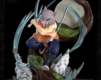 Figura de Inosuke Hashibira hecha por fans / Estatua de Demon Slayer pintada a mano, con efecto LED disponible.