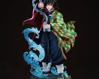 Figura de Giyu Tomioka con respiración acuática hecha por fans / Estatua de Demon Slayer pintada a mano (Edición con luz)