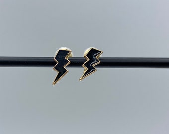 Pendientes de clip cómodos con forma de rayo negro, hechos a mano