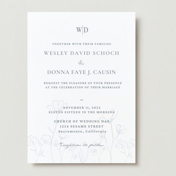 Minimal Floral Wedding Invitation Suite