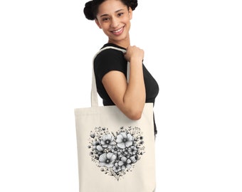 Recycled Floral Heart Eco-Friendly Canvas Tote Bag