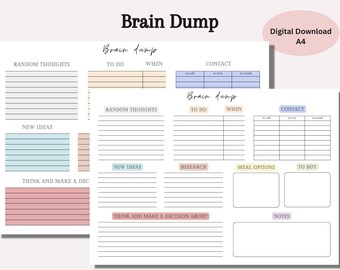 Brain Dump Digital planner, declutter checklist, adhd journal, Print Thought Organizer, anxiety worksheet, work day planner, adhd to-do list