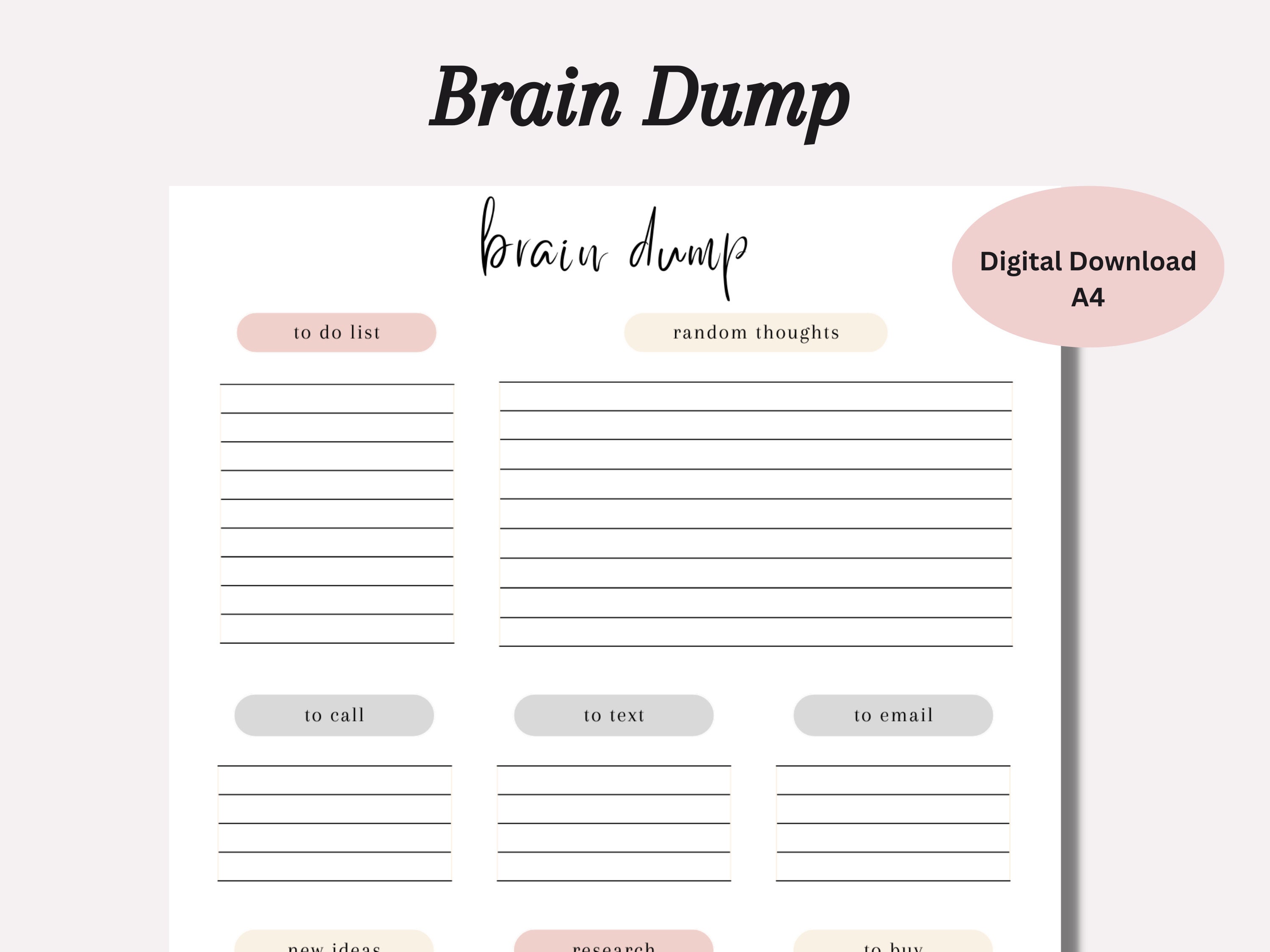 Brain Dump Digital Planner, Adhd Journal, Printable Thought Organizer ...