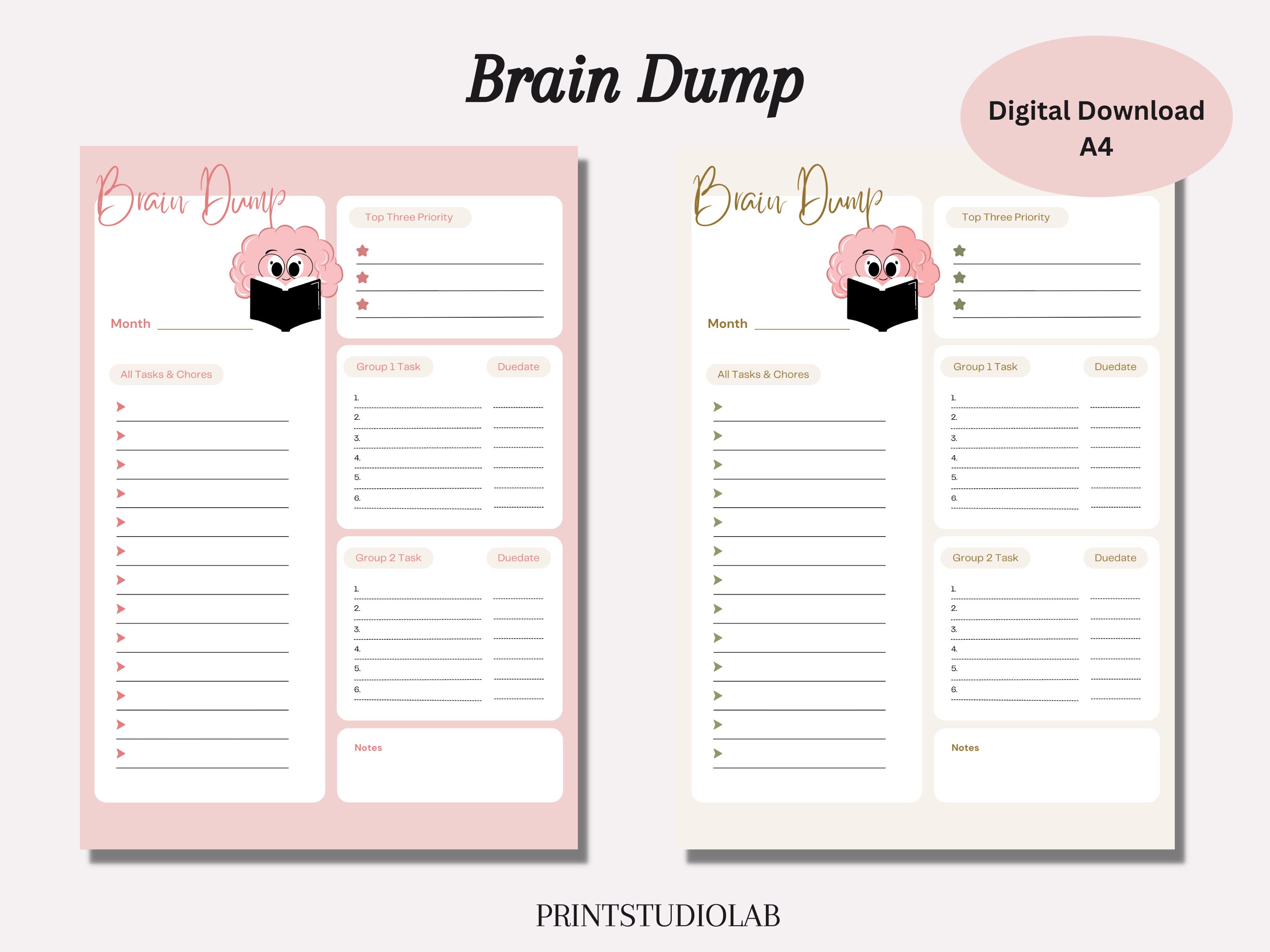 Brain Dump Digital Planner, Adhd Journal, Printable Thought Organizer ...