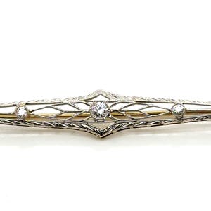 Elegant Vintage 14k Gold and Diamond Filigree Bar Pin
