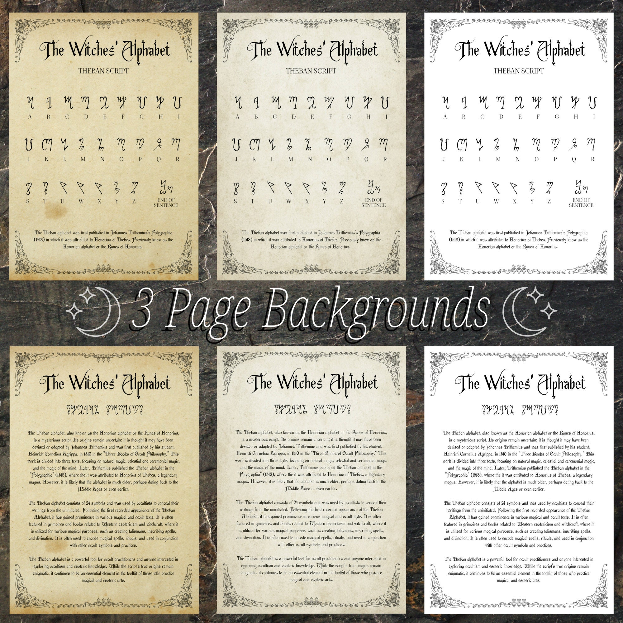Witches Alphabet Printable, Theban Script, Digital Download, Pagan