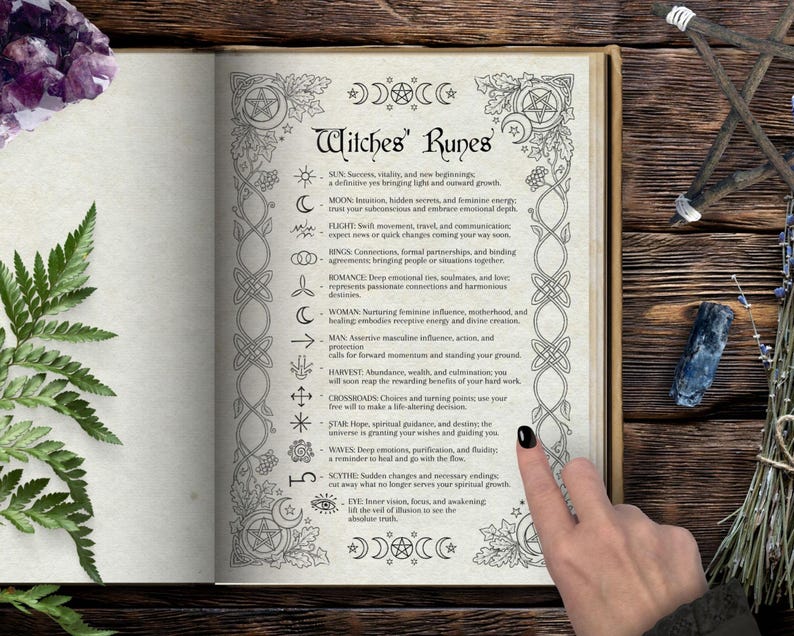 Witches Foot Rune Witches Runes Printable, Divination System Bundle: Rune Meanings ...