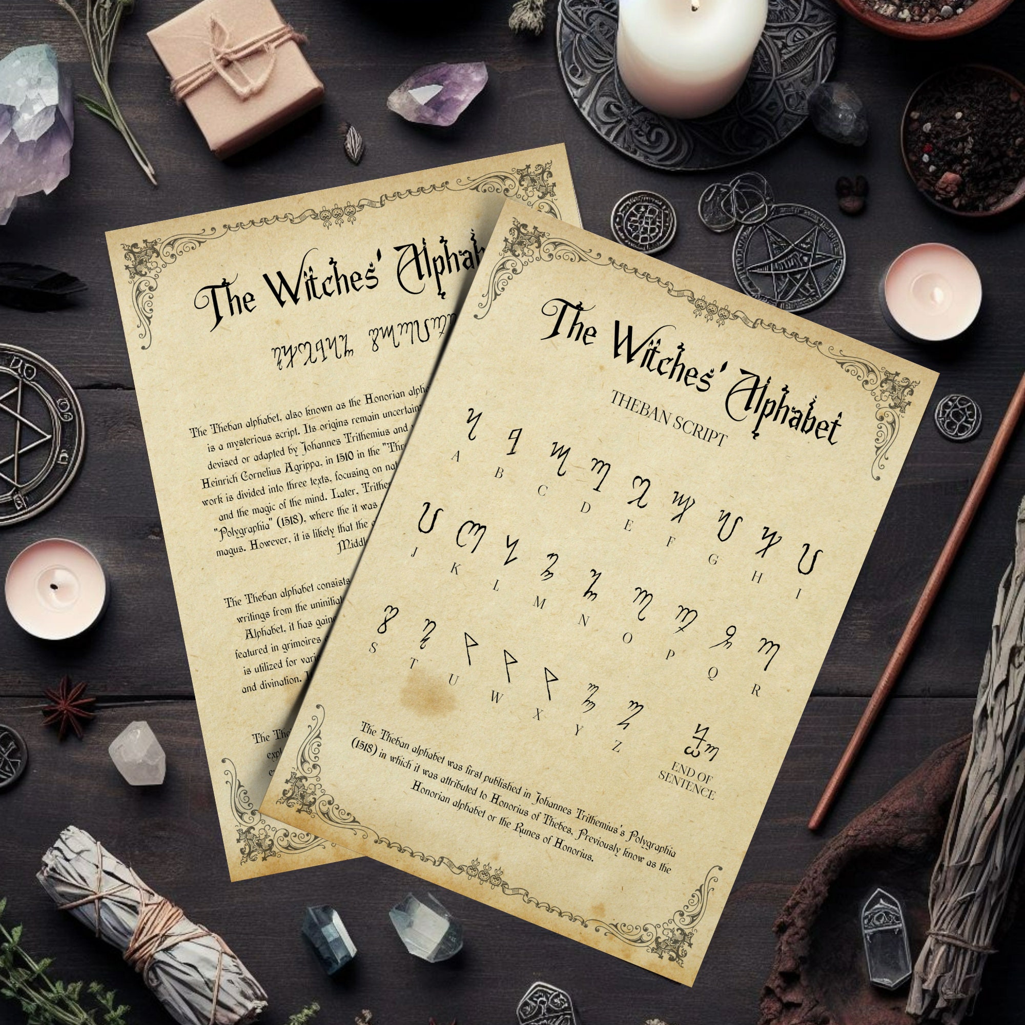 Witches Alphabet Printable, Theban Script, Digital Download, Pagan