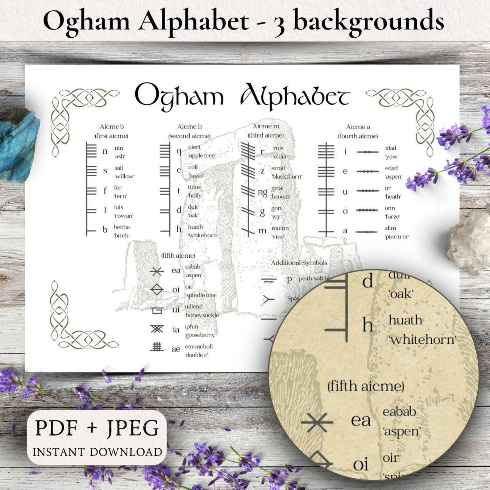 Ogham Alphabet Printable PDF • Celtic / Druid Script Chart • Digital ...