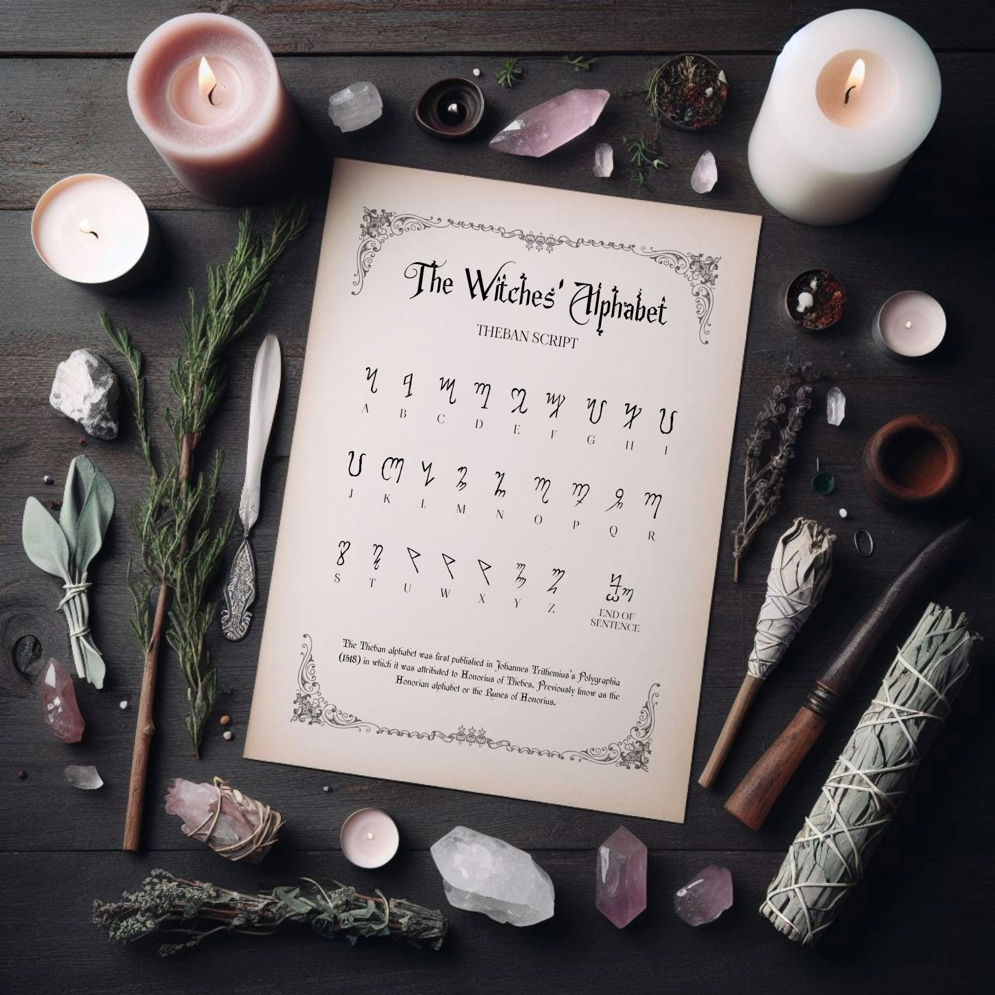 Witches Alphabet Printable, Theban Script, Digital Download, Pagan