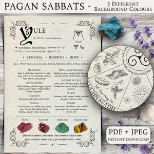 Wheel of the Year Printable • Pagan Sabbats Reference Sheets • Wiccan Sabbat Guide • Seasonal Correspondences • Witchcraft Study Sheet
