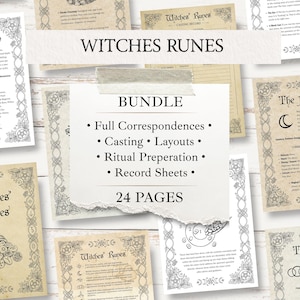Witches Runes Printable, Divination System Bundle: Rune Meanings, Casting Guide & Record Sheets (PDF, JPEG)