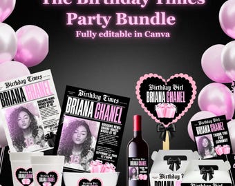 Newspaper Birthday Party Kit: Editable Canva Templates (Digital Download)