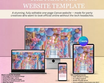 Canva Website Template: Party Planner, Event Business (One-Page Editable Design)