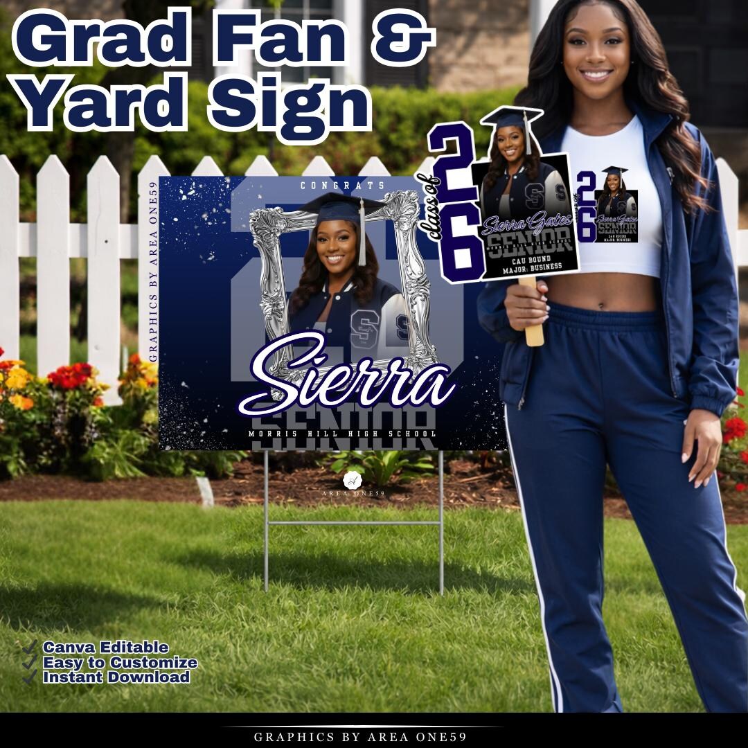 Custom Graduation Yard Sign & Matching Fan | Class of 2026 Senior Sign ...